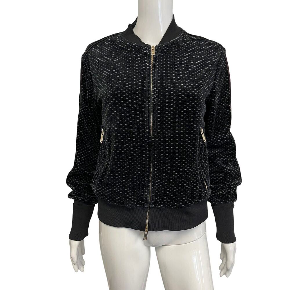 SONIA RYKIEL Black Velvet Cotton Zip Up Bomber Jacket Size S